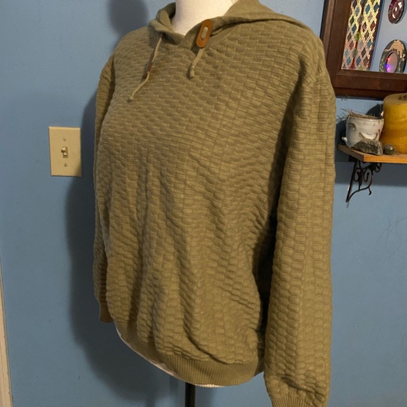Olive Green, Textured, Casual Hoodie - Picture 4 of 7